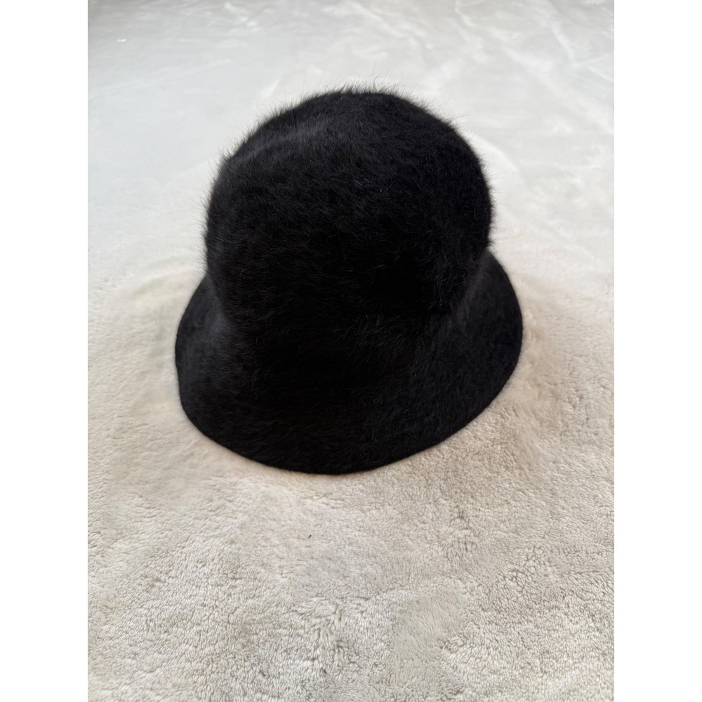 Vintage Black Furry Bucket Hat Winter Warm Fashion Accessory